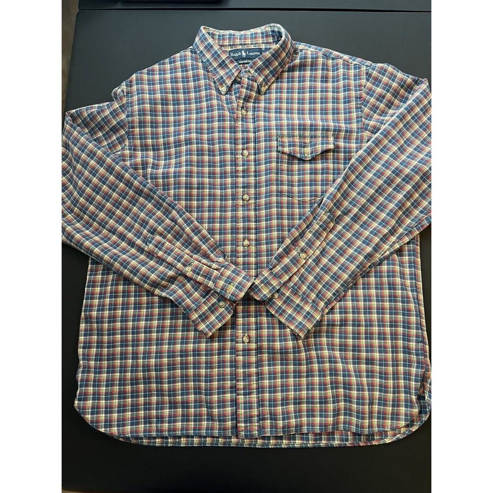 Ralph Lauren Size XL Mens Red Blue Yellow Plaid Custom Fit Button Up Shirt